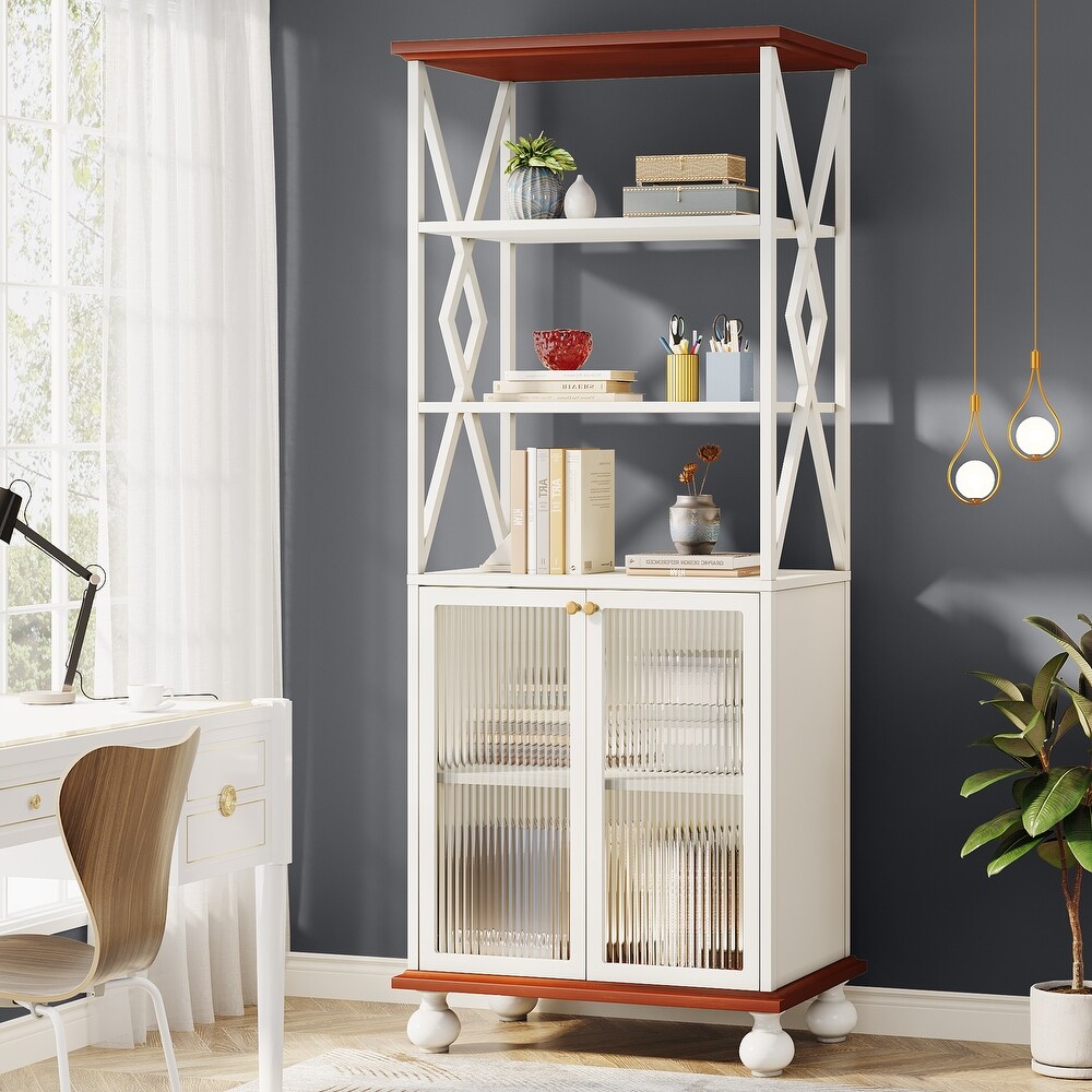 70.86 Inches White Tall Bookcase with Acrylic Doors