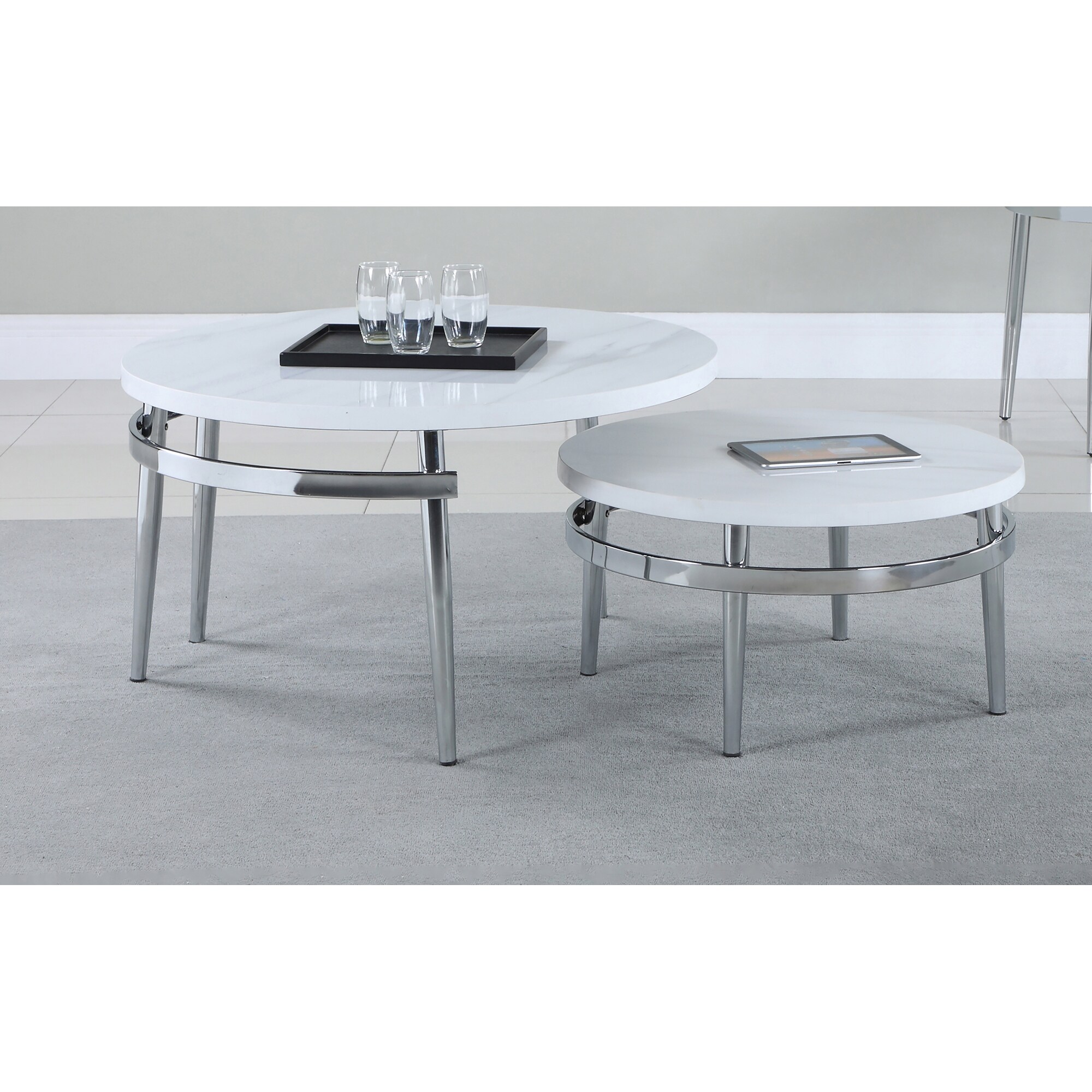 Coaster Furniture Avilla White and Chrome Round Nesting Coffee Table