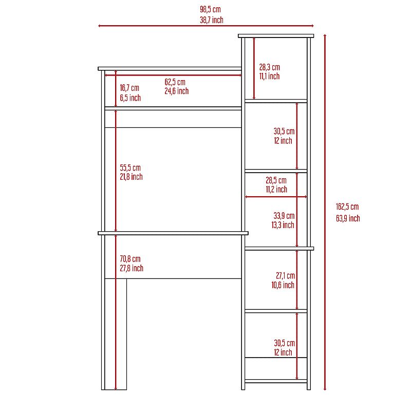 DEPOT E-SHOP Aramis Desk， Five Shelves， Two Superior Shelves， Light Gray