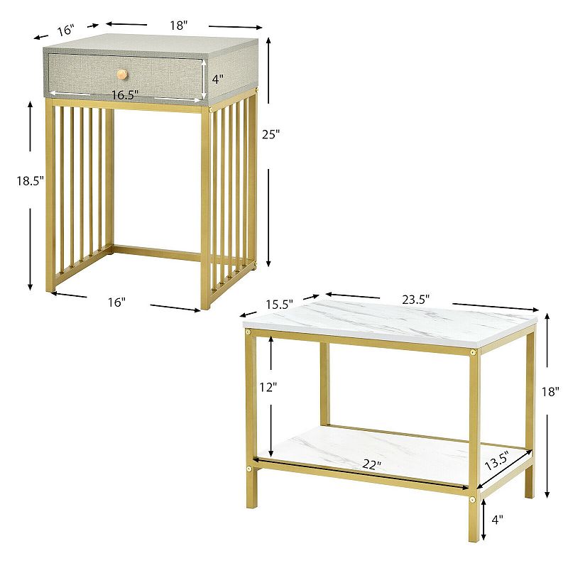 2 Pieces Modern Nesting Coffee Table Set with Drawer and Shelf-White