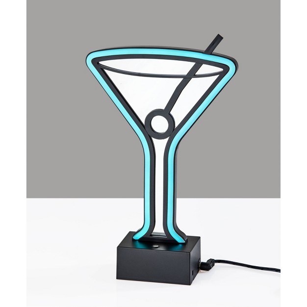 Infinity Neon Martini Glass Table wall Lamp Black Adesso