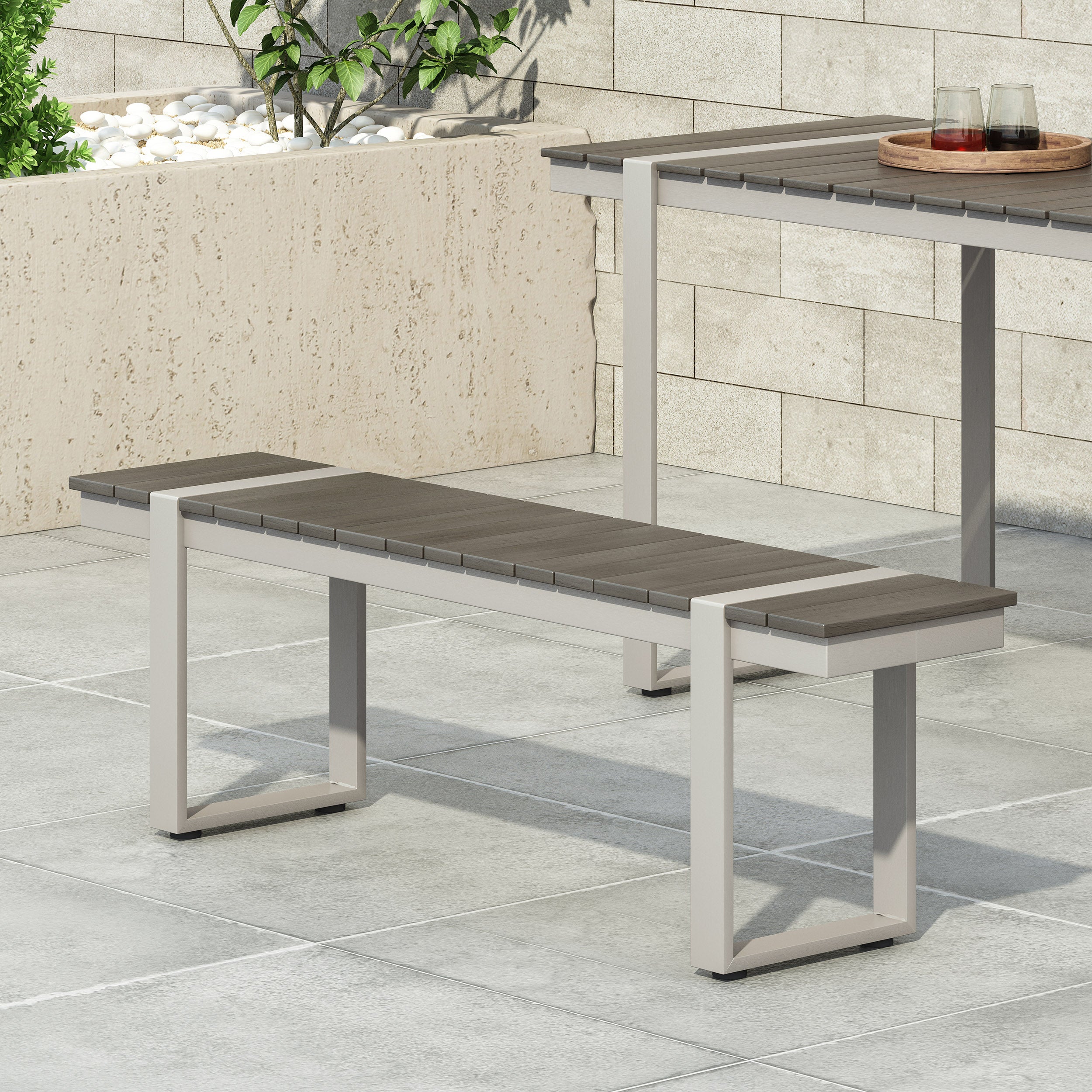 Mora Outdoor Aluminum Dining Bench