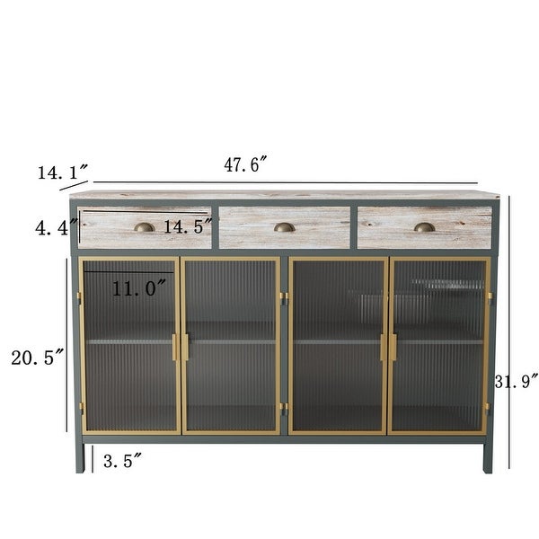 2 Glass Doors Sideboard Storage Cabinet with 3 Top Drawers