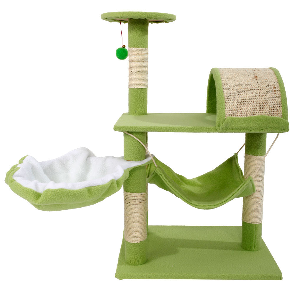 Lowestbest 32" Multi-Level Cat Activity Tree, Cute Sisal Play House Climber Activity Centre Cat Tower Stand Furniture with Scratching Posts Hammock Dangling Ball, Suit for Cats Pet, Green