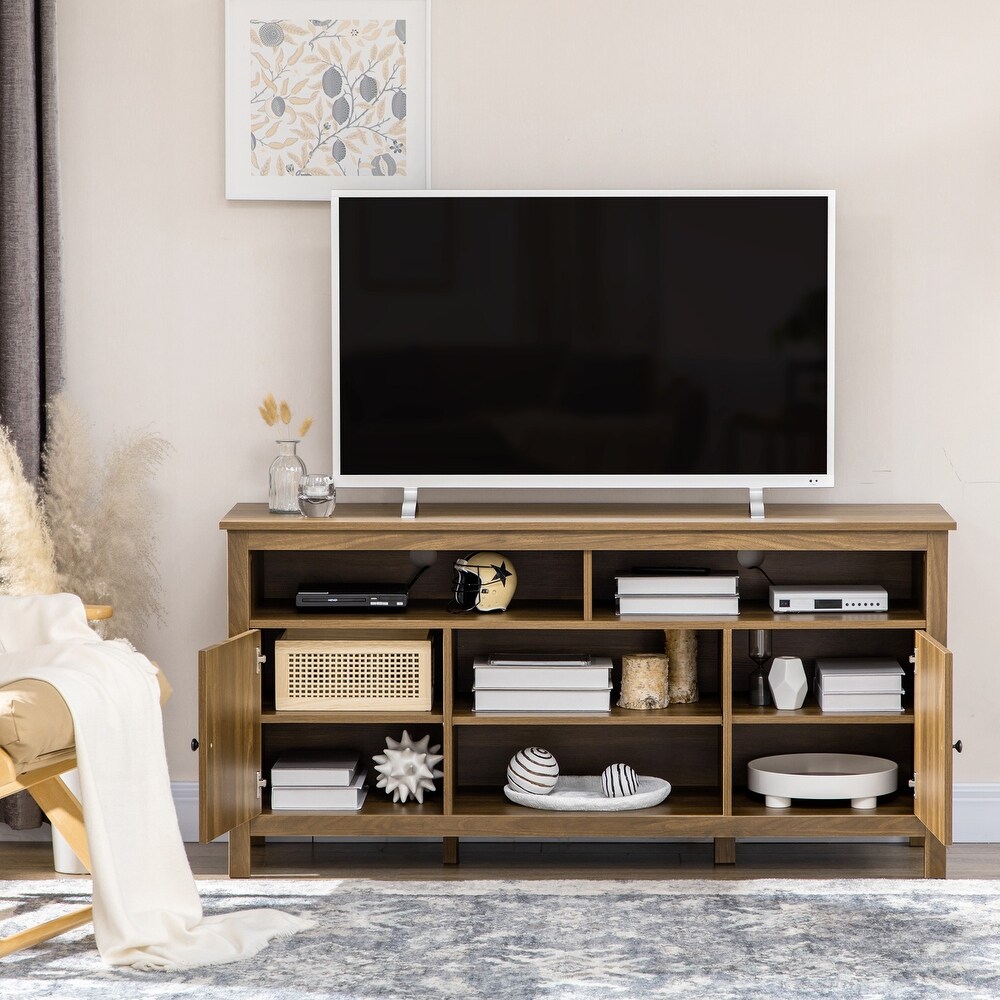 HOMCOM 65 Inch TV Stand with Storage  Media Cabinet TV Entertainment Center with Wooden Shelves and Doors for Living Room