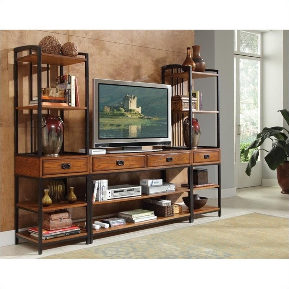 Home Square 2 Piece Set with Wood Media Stand and Console Table in Brown   Industrial   Entertainment Centers And Tv Stands   by Homesquare  Houzz