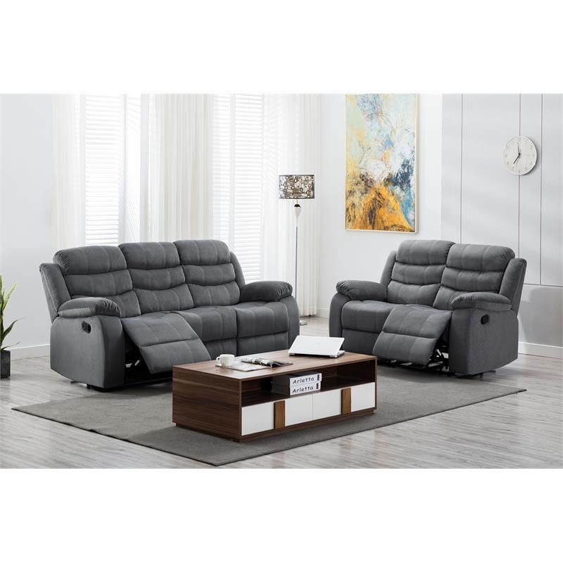 Kingway Furniture Zaffer Microfiber Living Room Loveseat In Gray   Transitional   Loveseats   by Homesquare  Houzz