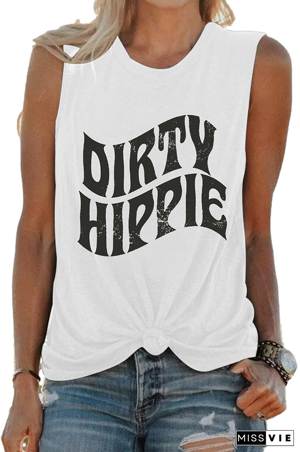 Dirty Hippie Print Sleeveless Graphic Tank Top