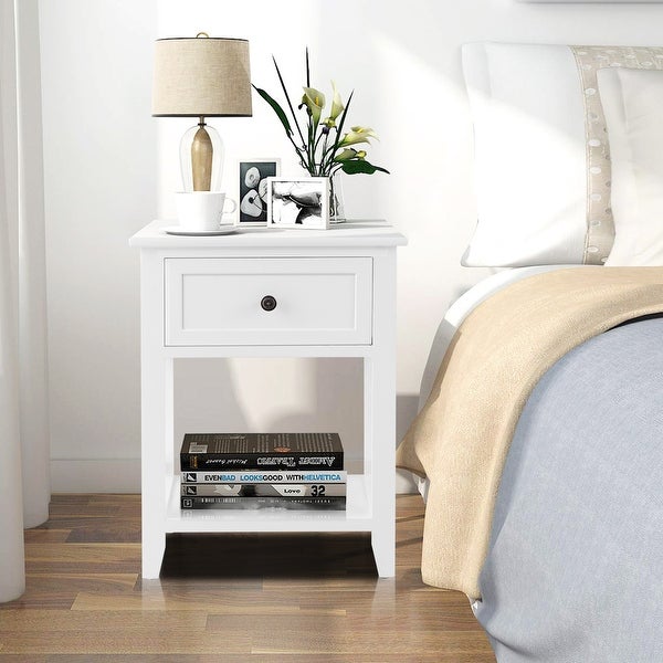 Costway 2PCS Nightstand Chair Side End Table with Drawer and Shelf