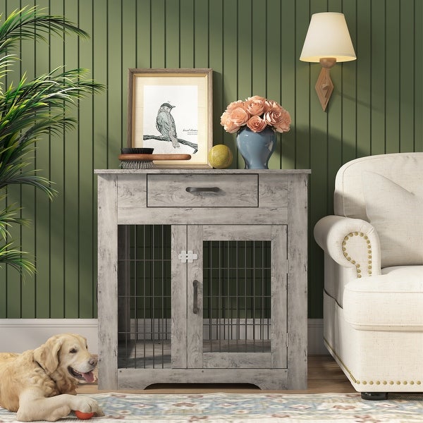 Clihome Dog Crate End Table with Drawer