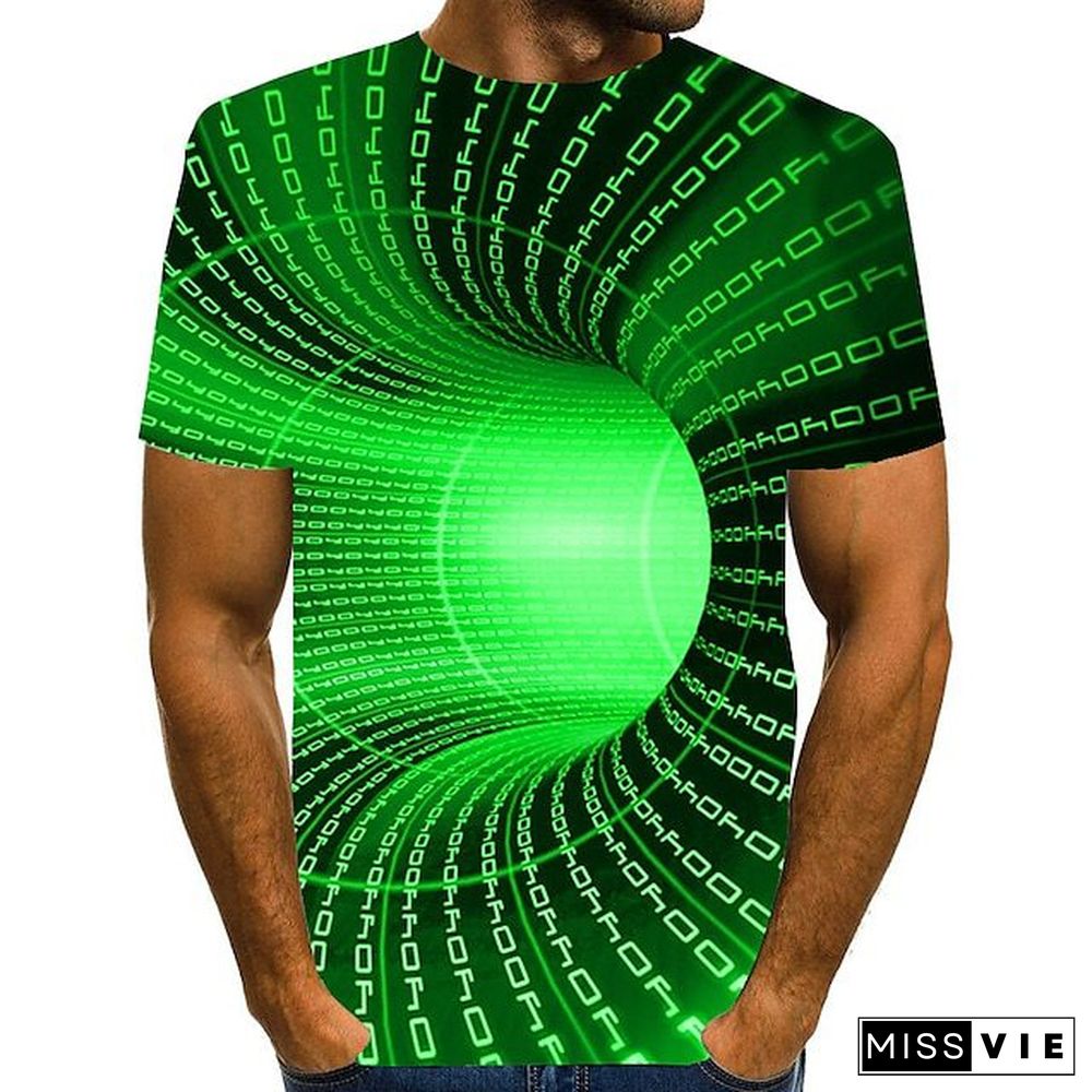 Summer Fashion Casual Short-sleeved Men's T-shirt Round Neck 3D Visual Misprint Green Purple Pink Red Blue