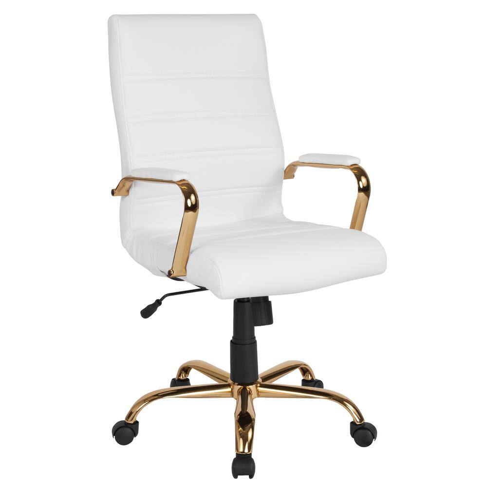 Flash Furniture Whitney High Back Faux Leather Swivel Ergonomic Office Chair in WhiteGold Frame with Arms GO2286HWHGLD