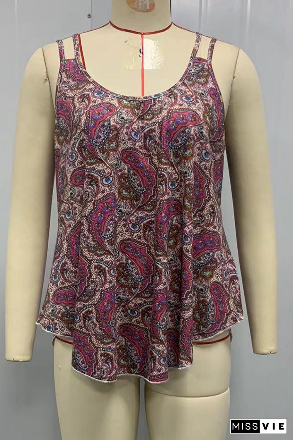 U Neck Strappy Paisley Floral Print Tank Top