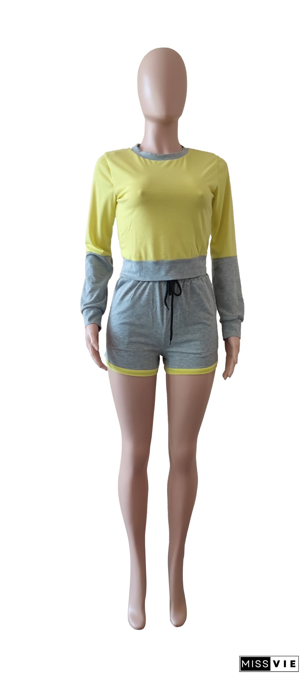 Spliced olor Jogging Casual Sports Long-sleeved Shorts Two-piece Suit