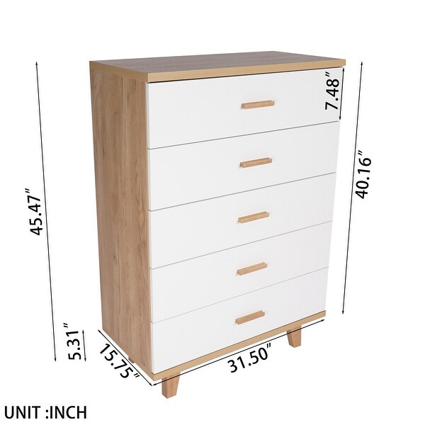 Bedroom Dresser Storage Cabinet with 5 Drawers Accent Cabinet Chest for Bedroom Living Room - - 36089891