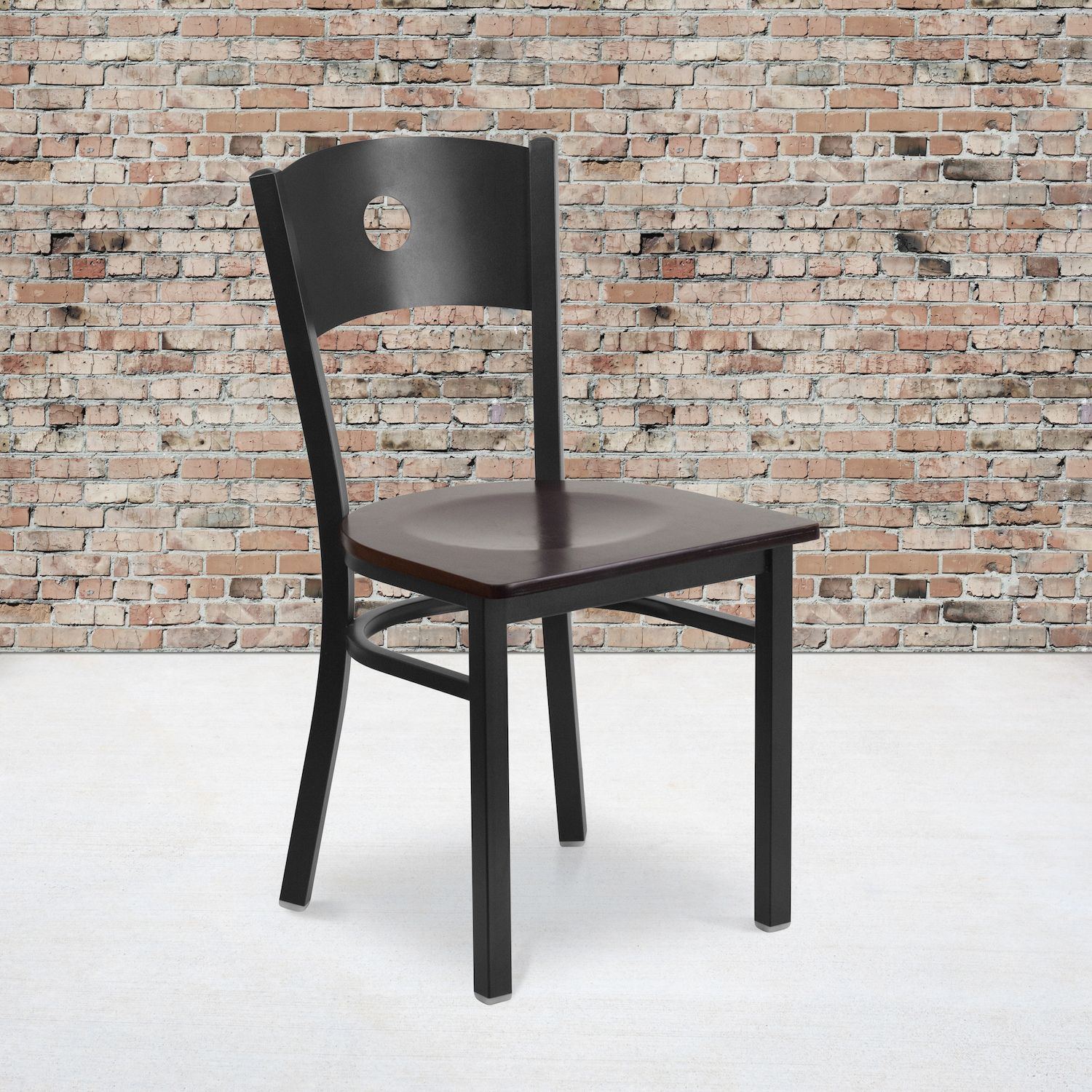 Emma and Oliver Black Circle Back Metal Restaurant Chair - Natural Wood Seat