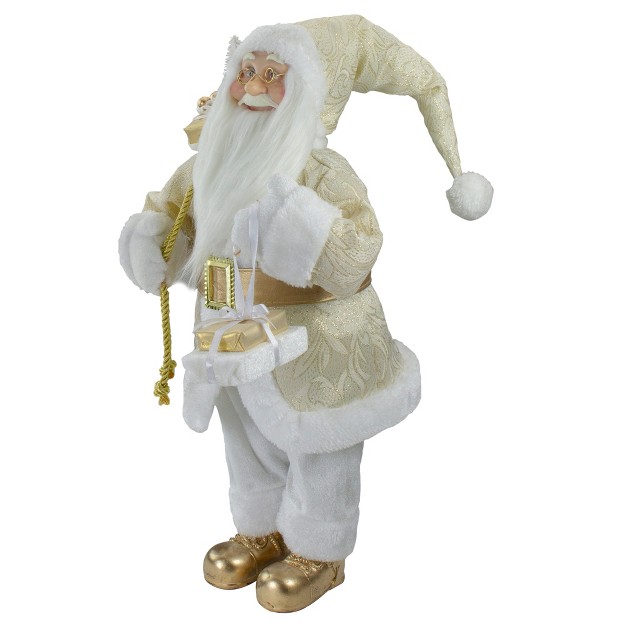 Gold And White Standing Santa Christmas Figure With Presents