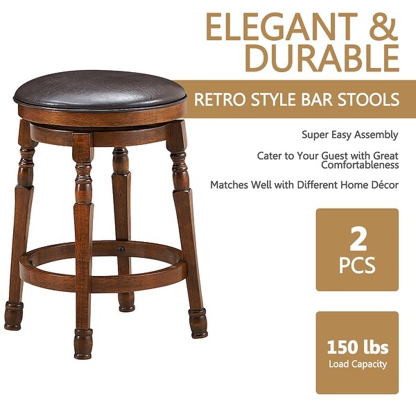 Costway Set of 2 24'' Swivel Bar Stool Leather Padded Dining Kitchen