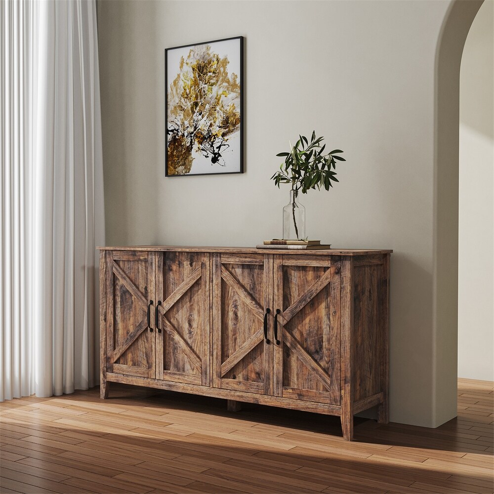 Freestanding Sideboard Storage Cabinet with 4 Doors and 4 Open Shelgves