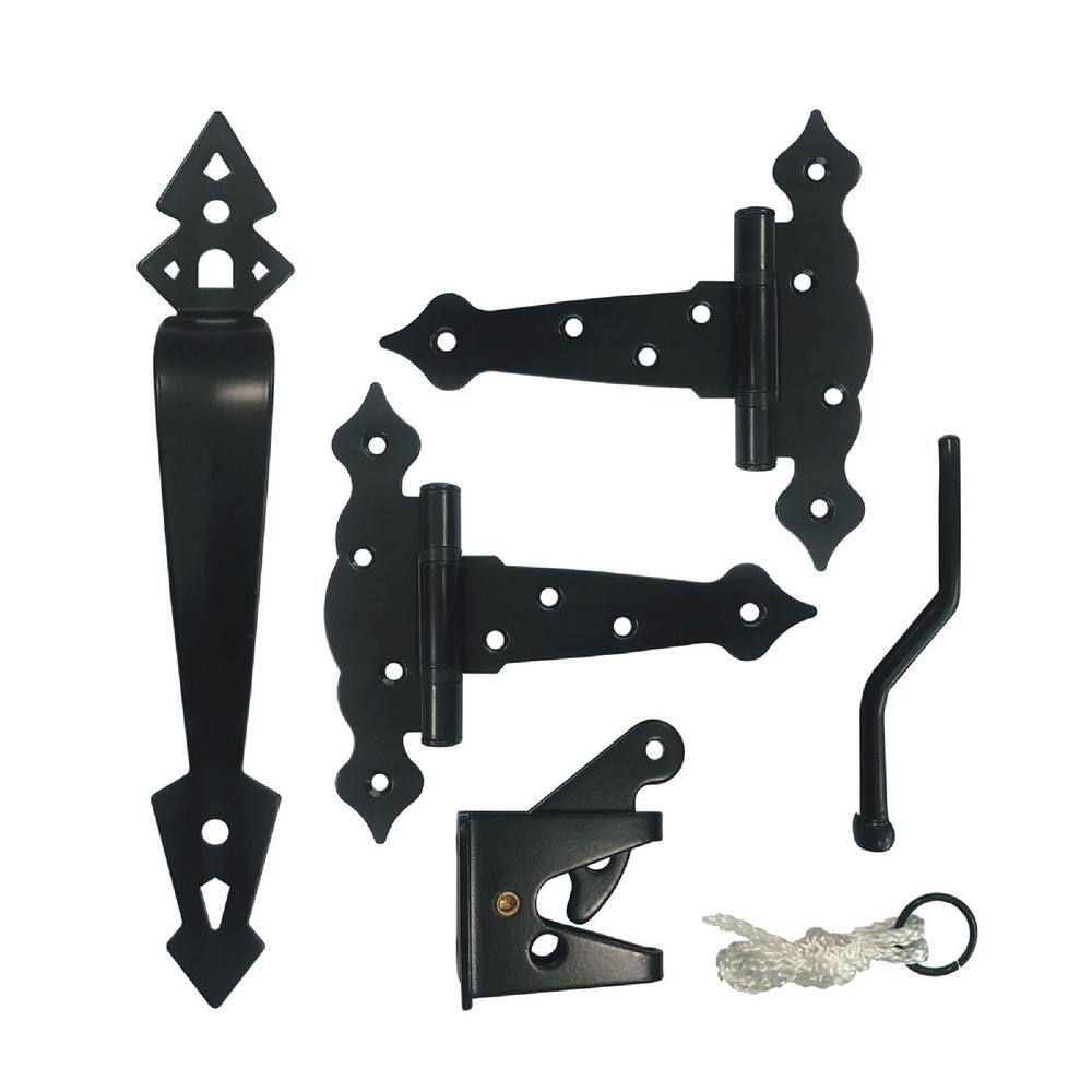 NUVO IRON 5 in. Black Galvanized Steel Decorative Ornamental Gate Hardware Kit HDWGCKH-ESP