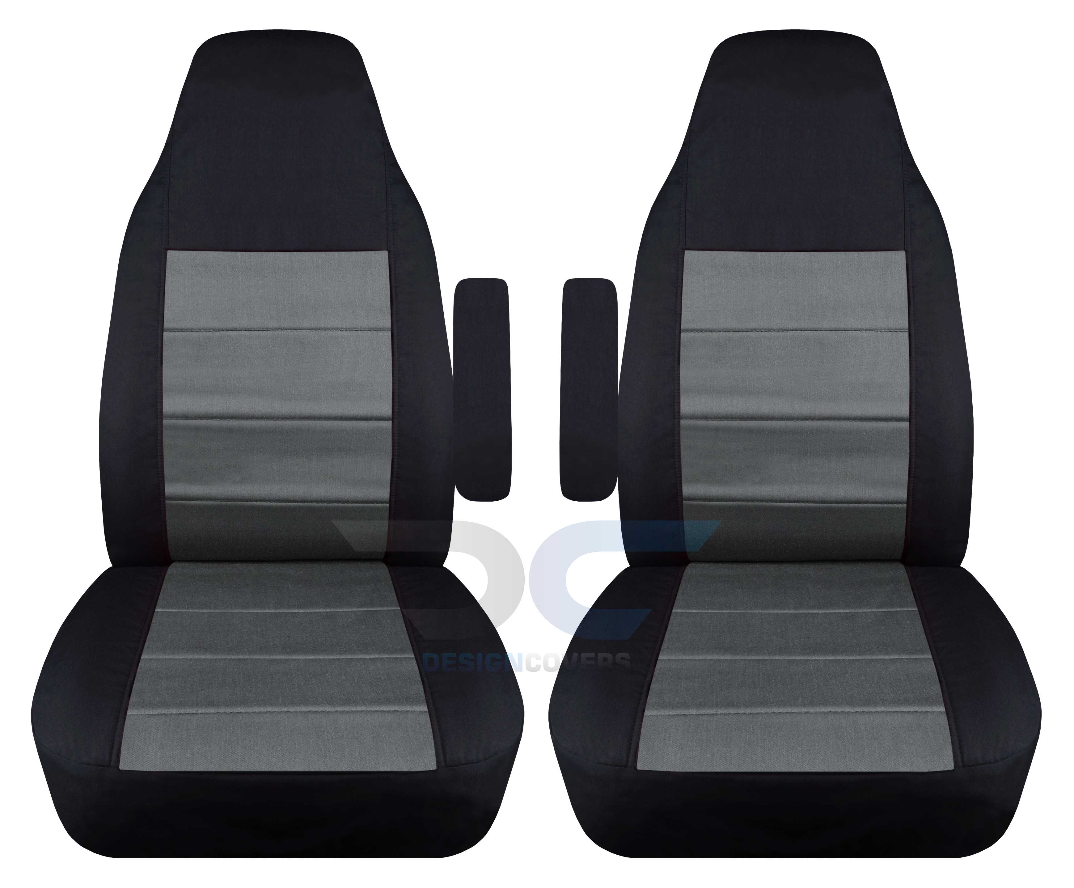 T168-Design Covers Compatible with 1992-1998 Ford F-150 Two-Tone Captian Truck Seat Covers w One Armrest Per Seat:Black and Charcoal velour