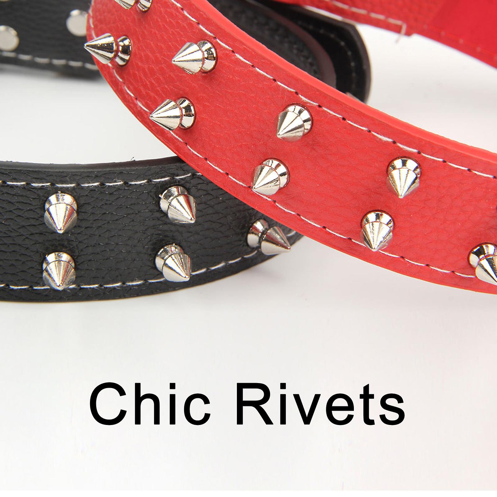 Dog Collar With Rivets Adjustable Buckle Pu Leather Chic Collars For Medium Large Dogs Red