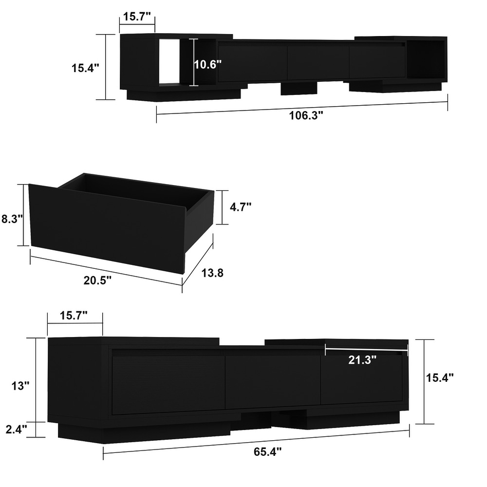 Extendable TV Stand Storage Media Console Modern Entertainment Center