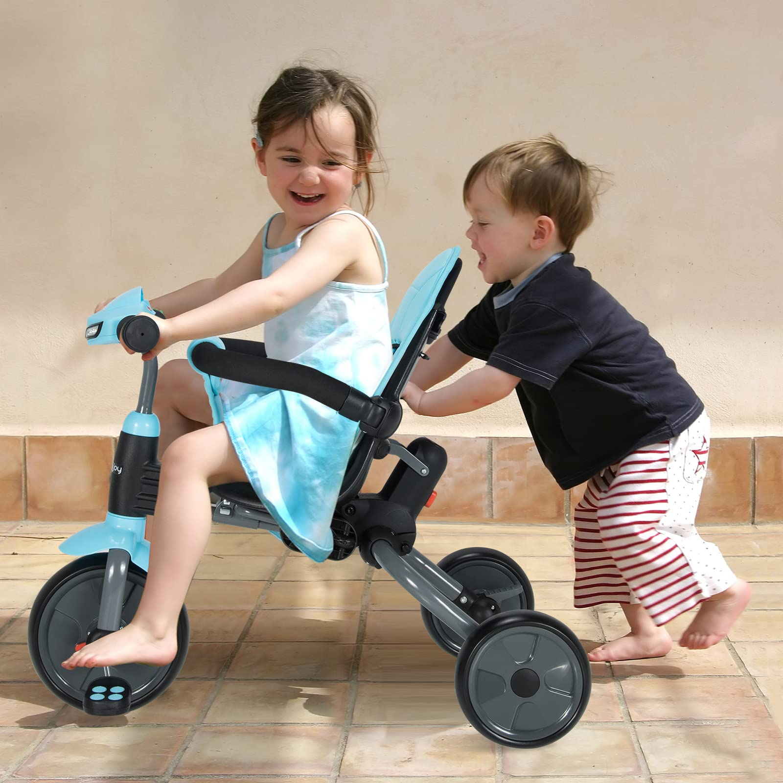 BABY JOY Toddler Tricycle, 6 in 1 Folding Tricycle W/ Adjustable Canopy & Push Handle