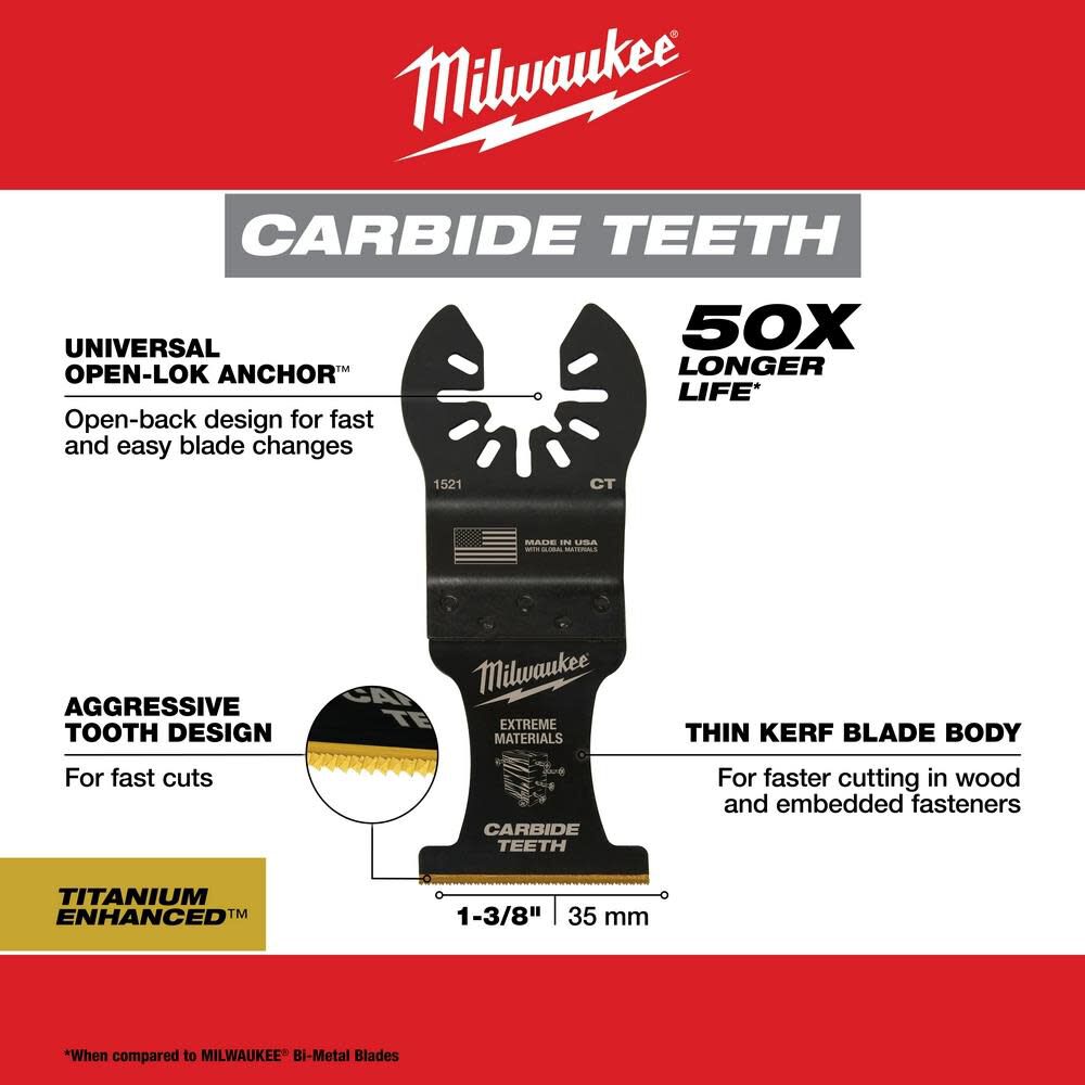 Milwaukee OPEN-LOK 1-3/8" TITANIUM ENHANCED CARBIDE TEETH MULTI-MATERIAL BLADE 5PK 49-25-1525 from Milwaukee