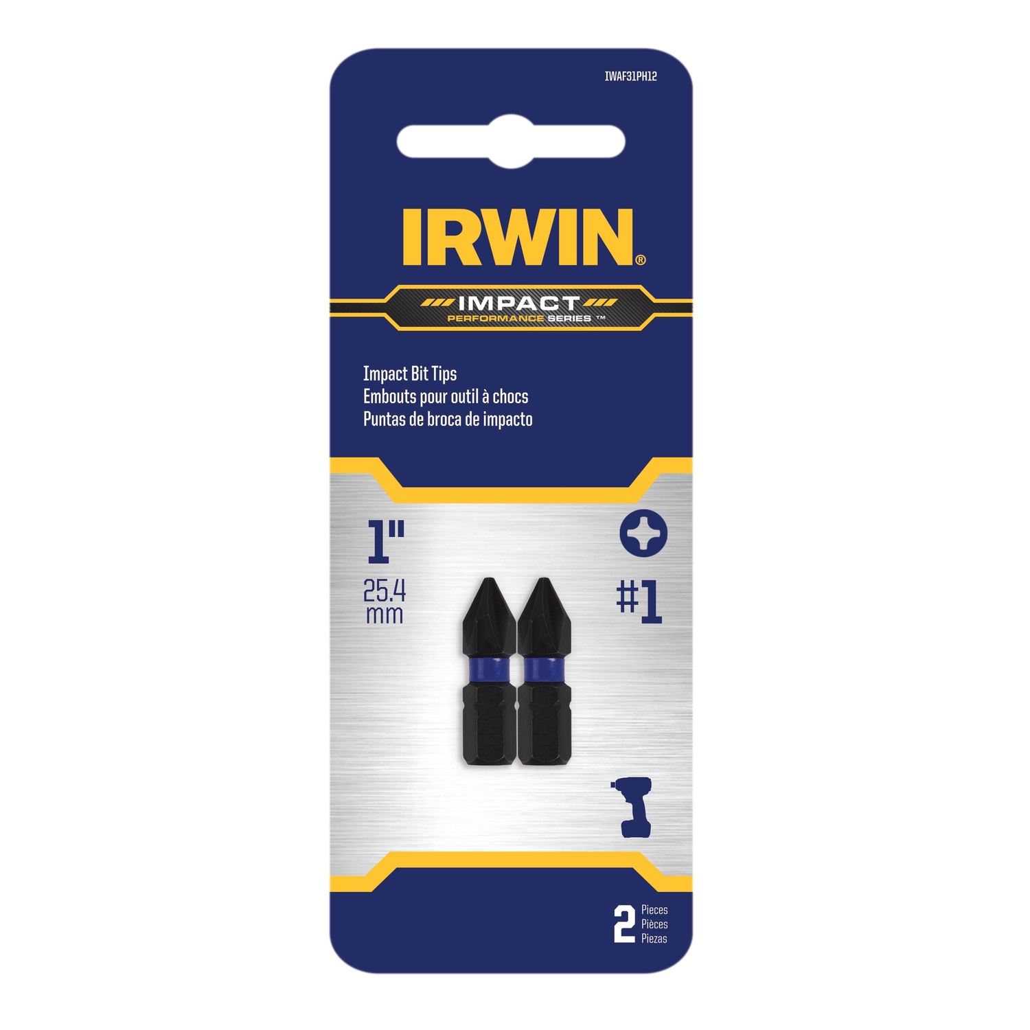 Irwin Impact Performance Series Phillips #1 X 1 in. L Insert Bit S2 Tool Steel 2 pc