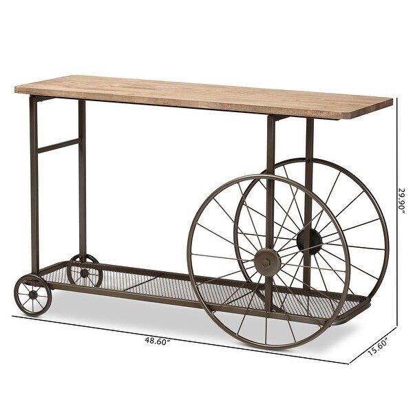 Terence Vintage Rustic Industrial Metal Wheeled Console Table