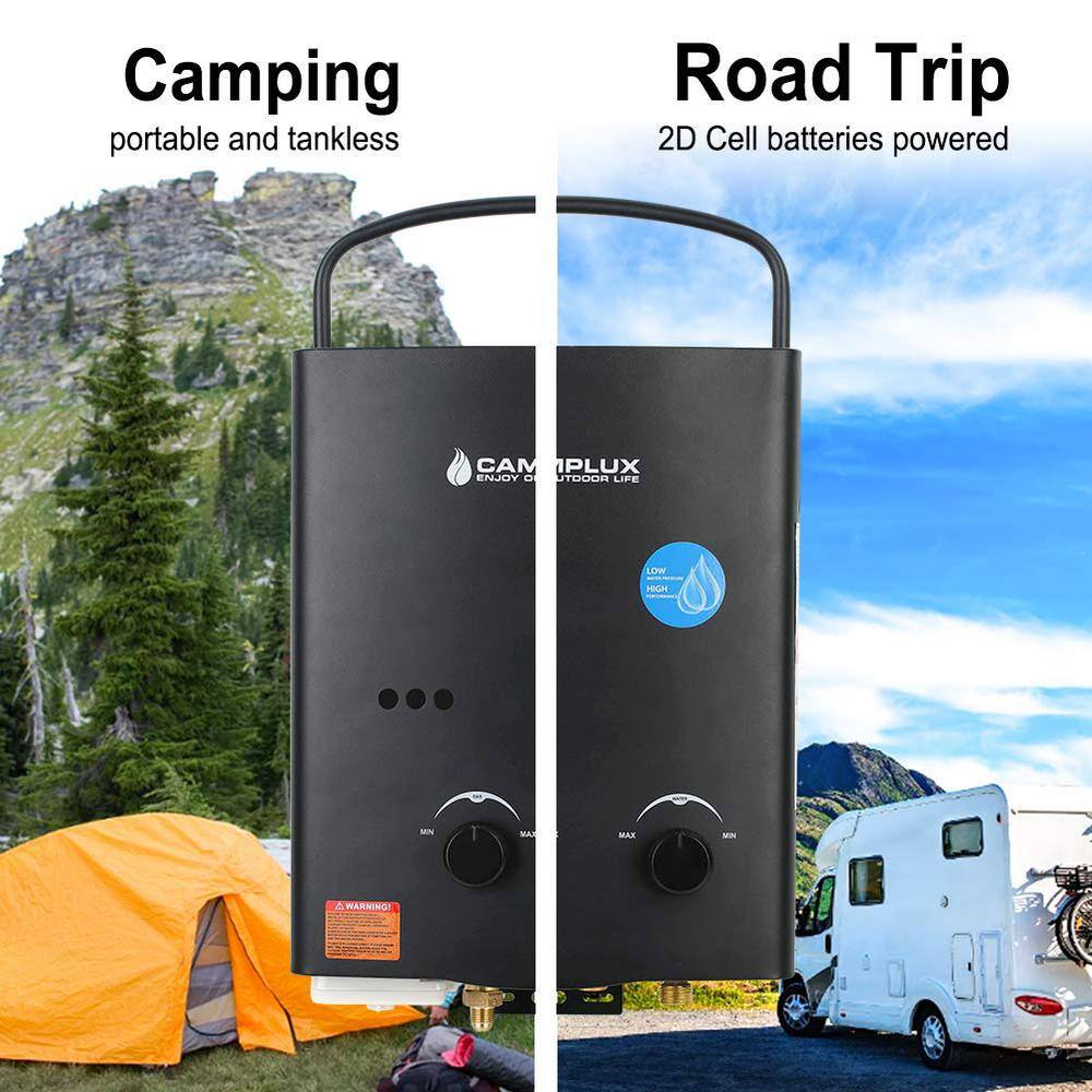 CAMPLUX ENJOY OUTDOOR LIFE Camplux 5L 1.32 GPM Outdoor Portable Propane Gas Tankless Water Heater in Black AY132B-N1