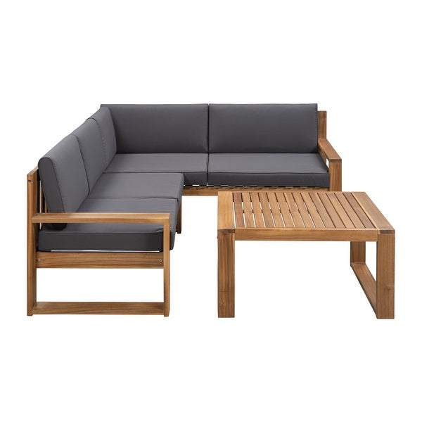 3-Piece Wood Patio Sectional Sofa Set with Coffee Table and Soft Thick Cushions - Overstock - 35972586