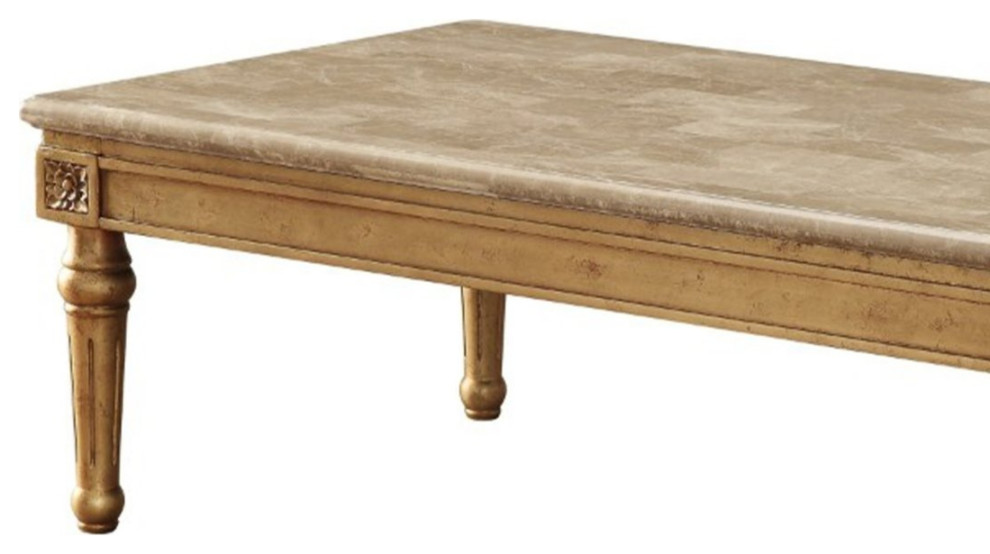 Traditional Coffee Table  Elegant Turned Legs and Rectangular Marble Top  Gold   Traditional   Coffee Tables   by Declusia  Houzz