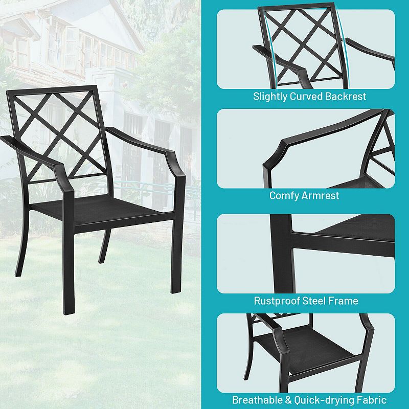 4 Pieces Outdoor Dining Set with Removable Cushions and Rustproof Steel Frame