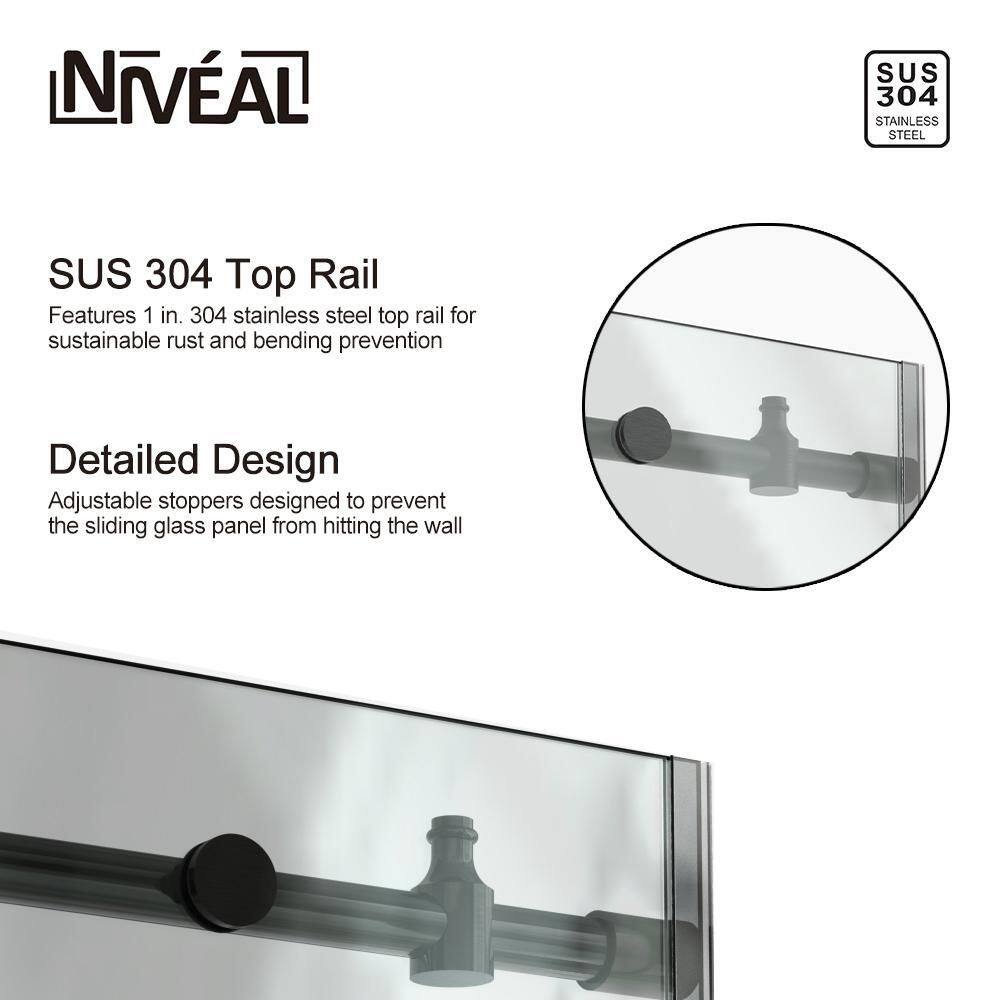 niveal Ruhr 60 in. W x 76 in. H Sliding Semi-Frameless Shower Door in Matte Black Finish with Clear Glass LU7051-7660MB