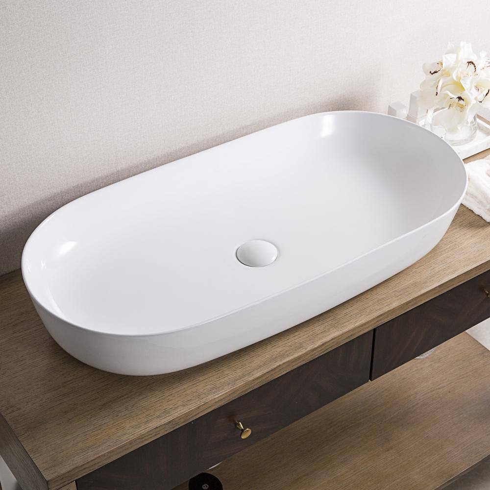 Ruvati 32 in. Oval Above Vanity Counter Bathroom Porcelain Ceramic Vessel Sink in White RVB0432