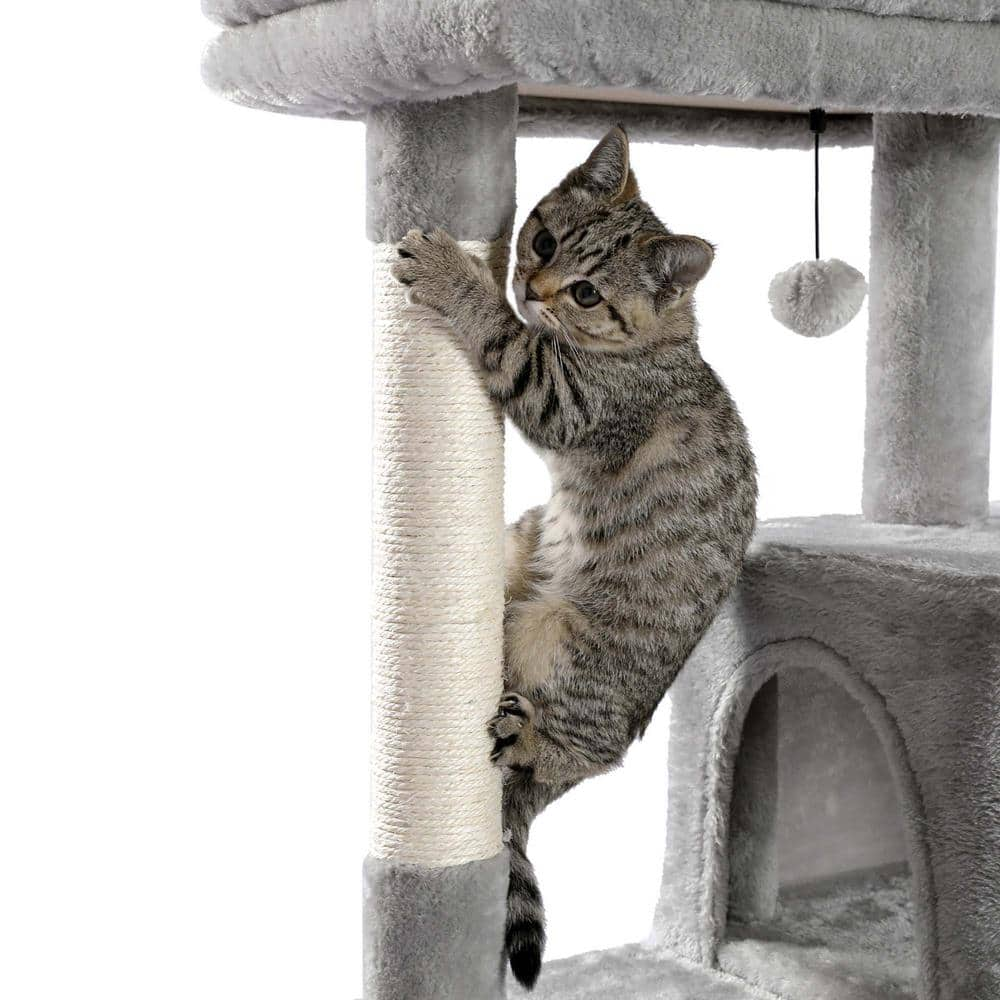 Foobrues Gray Large Pet Cat House Plush Sisal Scratcher Cat Tree PSL-23170703