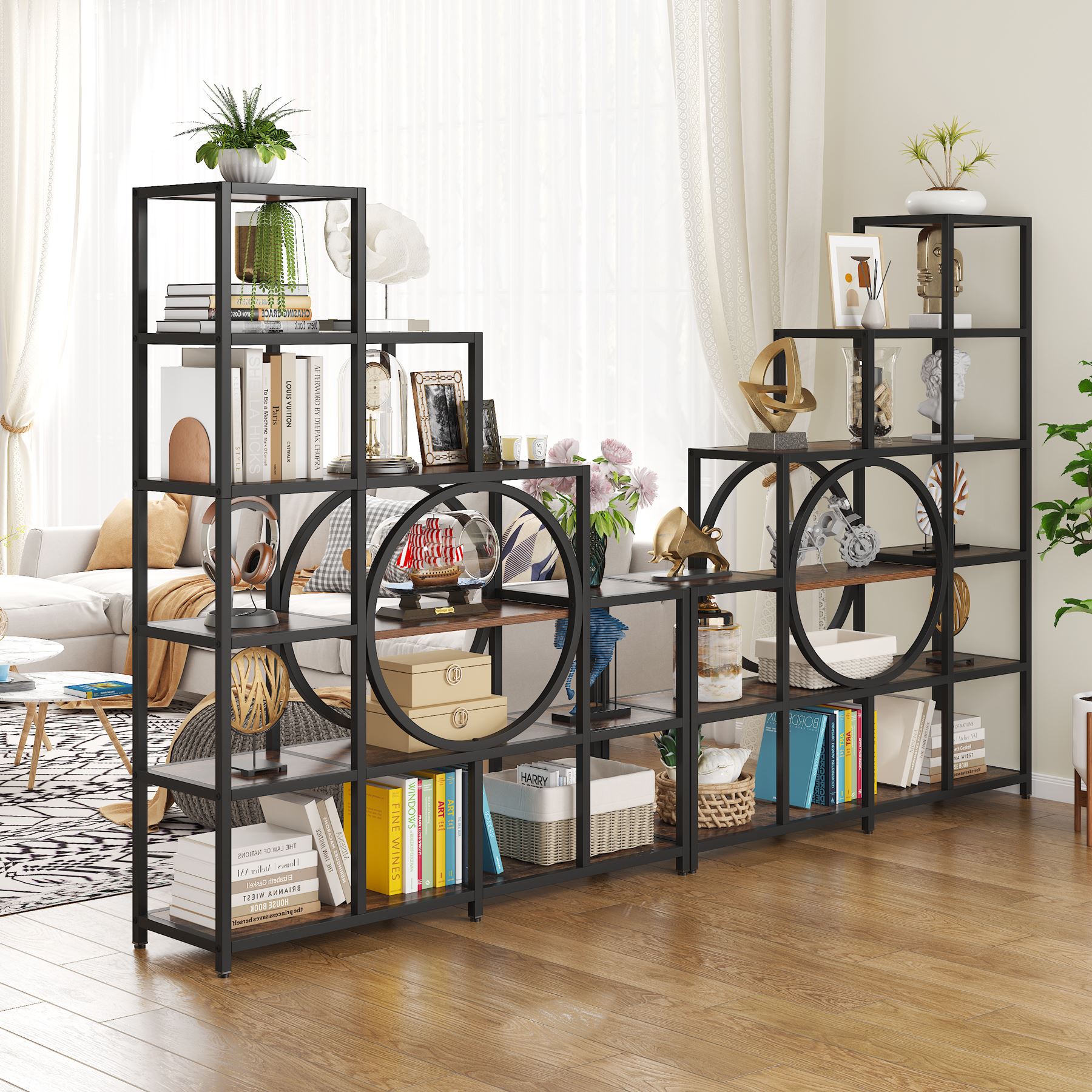 65 Ladder Bookshelf, 6-Tier Bookshelf 12 Cubes Stepped Etagere Bookcase