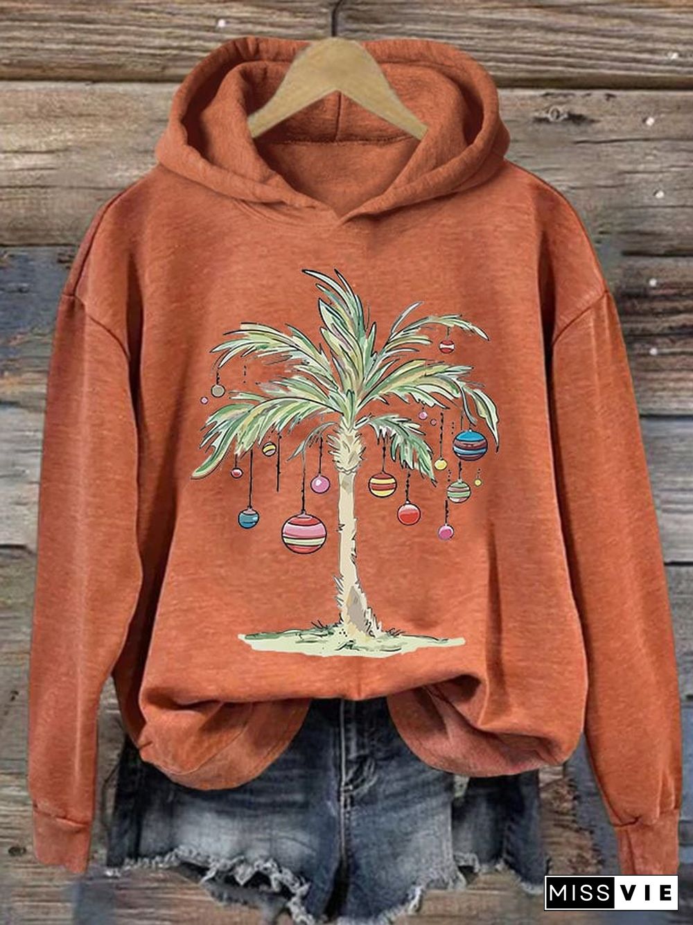 Women'S Casual Merry Christmas From Coconut Tree Printed Long Sleeve Sweatshirt