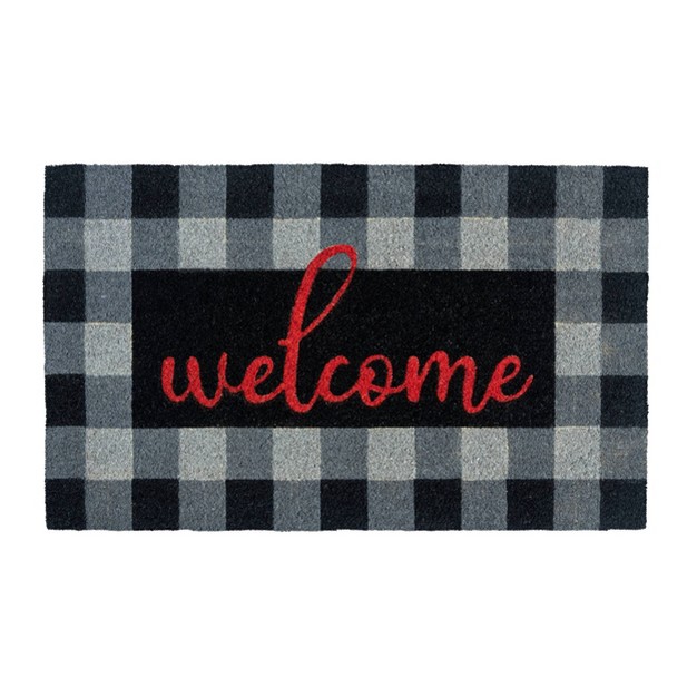 X 2 x27 4 quot Buffalo Plaid Welcome Indoor outdoor Coir Doormat Red black gray Entryways