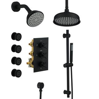 CASAINC 1-Spray Patterns 8 in. Ceiling Mounted Dual Shower Heads in Matte Black with Sliding Bar and 4 Body Sprays CS3774-MB