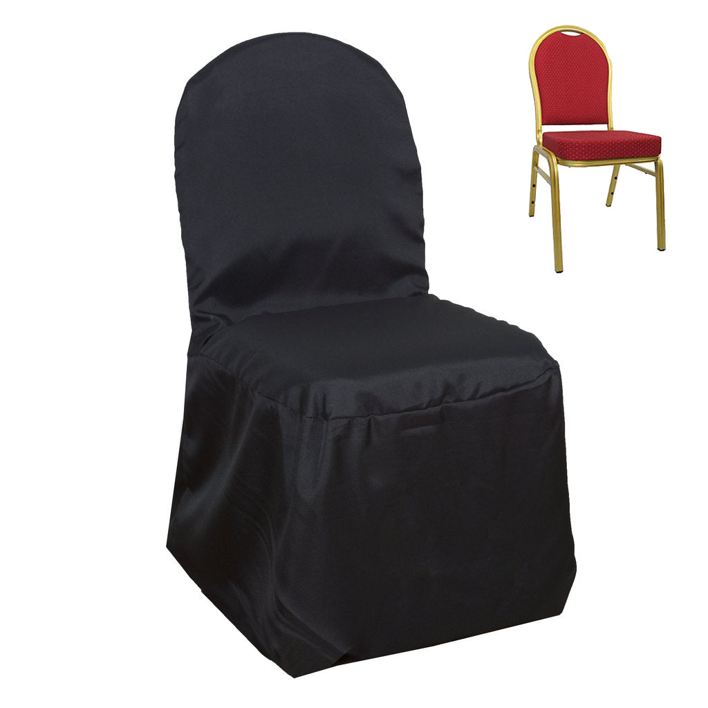 Efavormart 10PCS Round Top Black Polyester Banquet Chair Covers Linen Dinning Chair slipcover For Wedding Party Event Catering