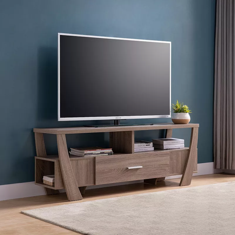 FC Design Dark Taupe TV Stand with 2 Shelves and Drawer