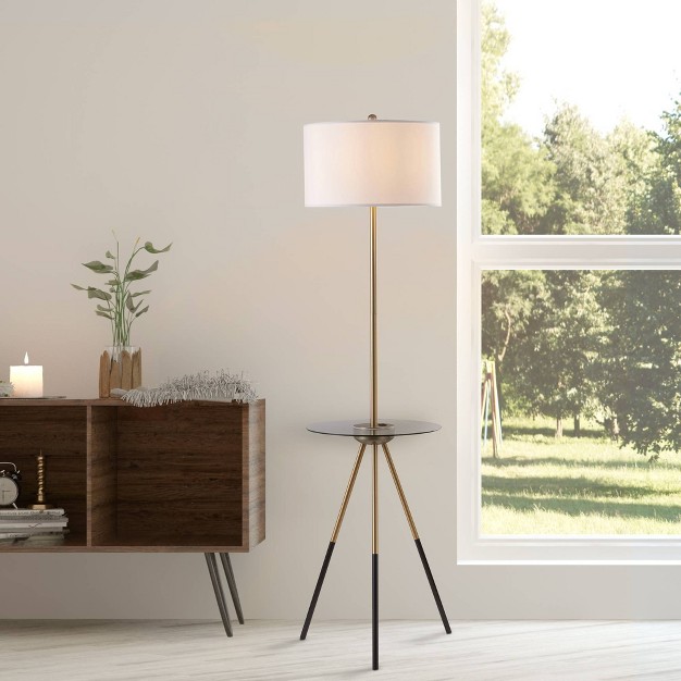 Axxin Contemporary Tripod Floor Lamp With Glass Table And Built in Usb Gold white Teamson Home