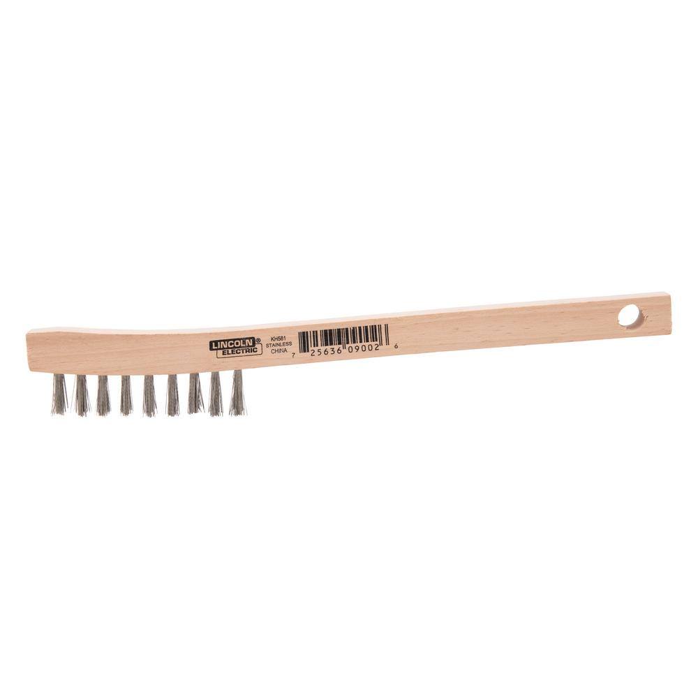 Lincoln Electric 9 in. Long Wooden Handled Stainless Steel Welding Wire Brush (.4 in. x 2.6 in. Bristle Area 2 x 9 Row) KH581