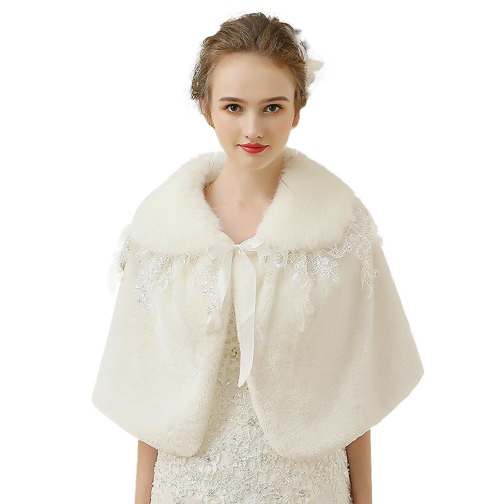 White Bridal Winter Classic Faux Fur Capelets Shawls Soft Wedding Shoulder Cape Wraps Tippet Stoles