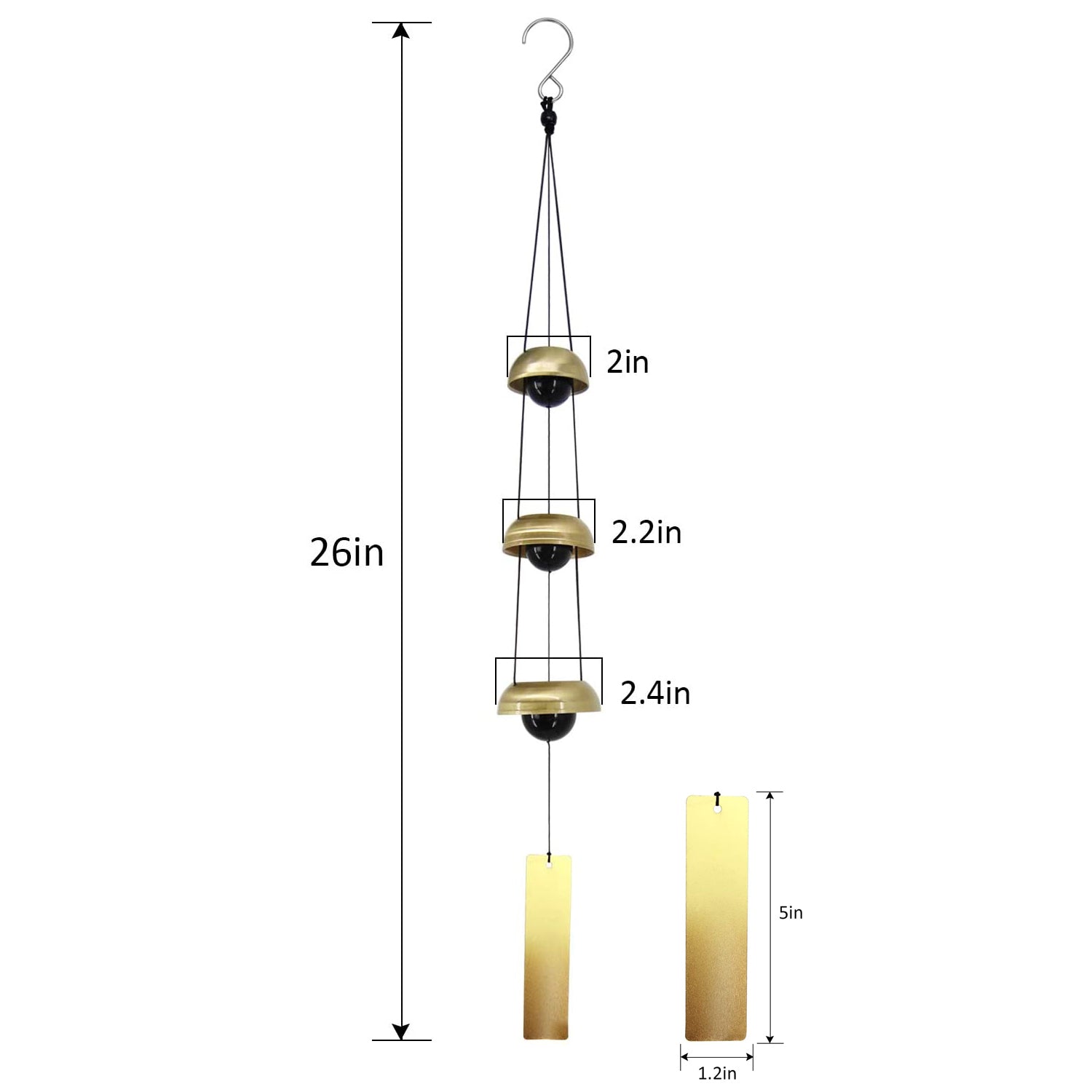 Regis Temple Wind Chime， Copper Wind Chimes with 3 Bells， Feng Shui Wind Chimes for Home Yard Outdoor Decoration