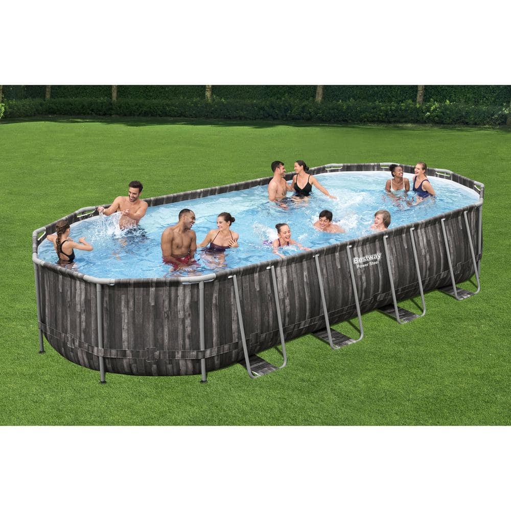 Bestway 24 ft. x 12 ft. Oval 48 in. Deep Soft-Sided Above Ground Swimming Pool Set 5611UE-BW