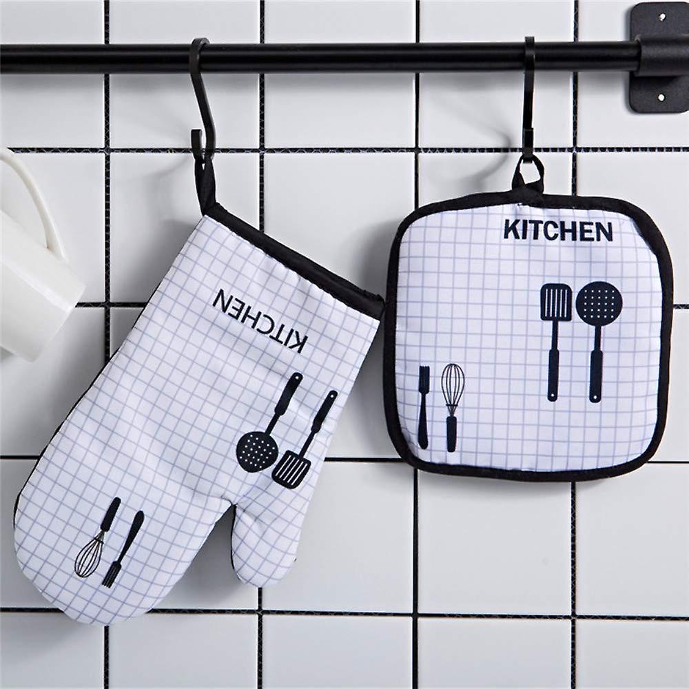 1 Oven Gloves + 1 Potholders， Cotton Lining Glove， Microwave Oven Gloves， For Kitchen， Grilling， Baking， Pastry.